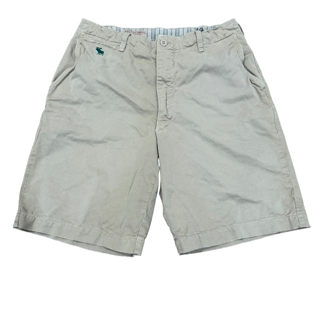 Abercrombie & Fitch Beige Type A-8 Chino Khaki Shorts Mens 34 Y2K Moose Logo